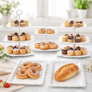 5 Piece White Square Cake Stand Set – 3-Tier & 2-Tier Cupcake Stands with Appetizer Trays, Dessert Tower for Wedding Birthday Tea Party Bridal Shower