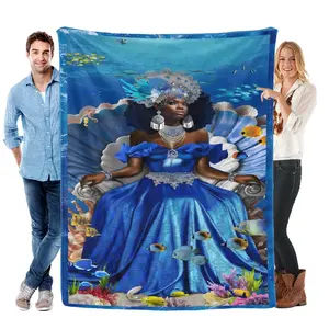 Bless You Yemoja Blankets Yemayá Blanket Water Goddess Orisha Mother Throw Blanket Lightweight Single-Sided Print Sofa Blanket, Spiritual Living Room Decor