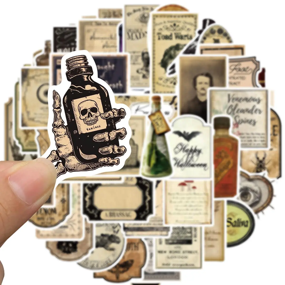 Vintage Sticker, Premium Skull Stickers, 50pcs/set Aesthetic Scrapbook & Junk Journal Supplies, Waterproof Sticker for Laptops, Water Bottles, DIY Crafts