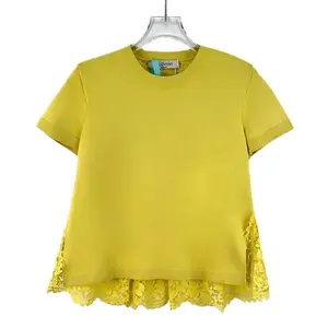 RDLT— Valentino Yellow Lace Floral Embroidered Cutout T-Shirt Size XS