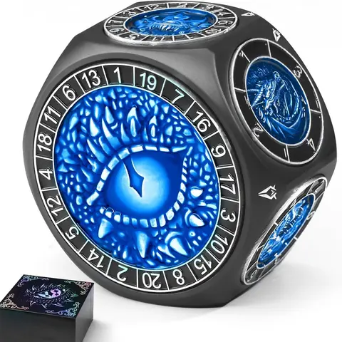 8 in 1 Hefty Metal Spinner Dice Set, 60mm Heavyweight BPA-Free Polyhedral Dice (D4-D20), 3D Monster Engravings, Smooth Long-Lasting Spin, Full Functionality, Stress Reliever, Learning Tool, Ideal Gift for 12+ TTRPG/Video Game Players, Video Games