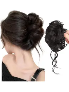 Claw Clip Messy Bun Hairpiece with "Dragon Beard" Loose Tendrils | Realistic Synthetic Hair for Instant Volume, Natural Fluffy Bun Style, No-Fuss Lazy Updo Hair Accessory