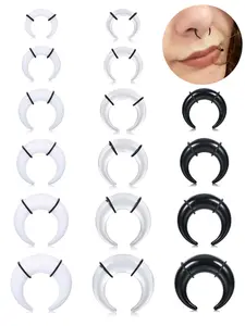 Horseshoe Pincher Septum Ring Set, C-Shape Acrylic Bull Taper, Sizes 6mm-16mm, Unisex Jewelry for Piercing Accessories, Septum Clicker