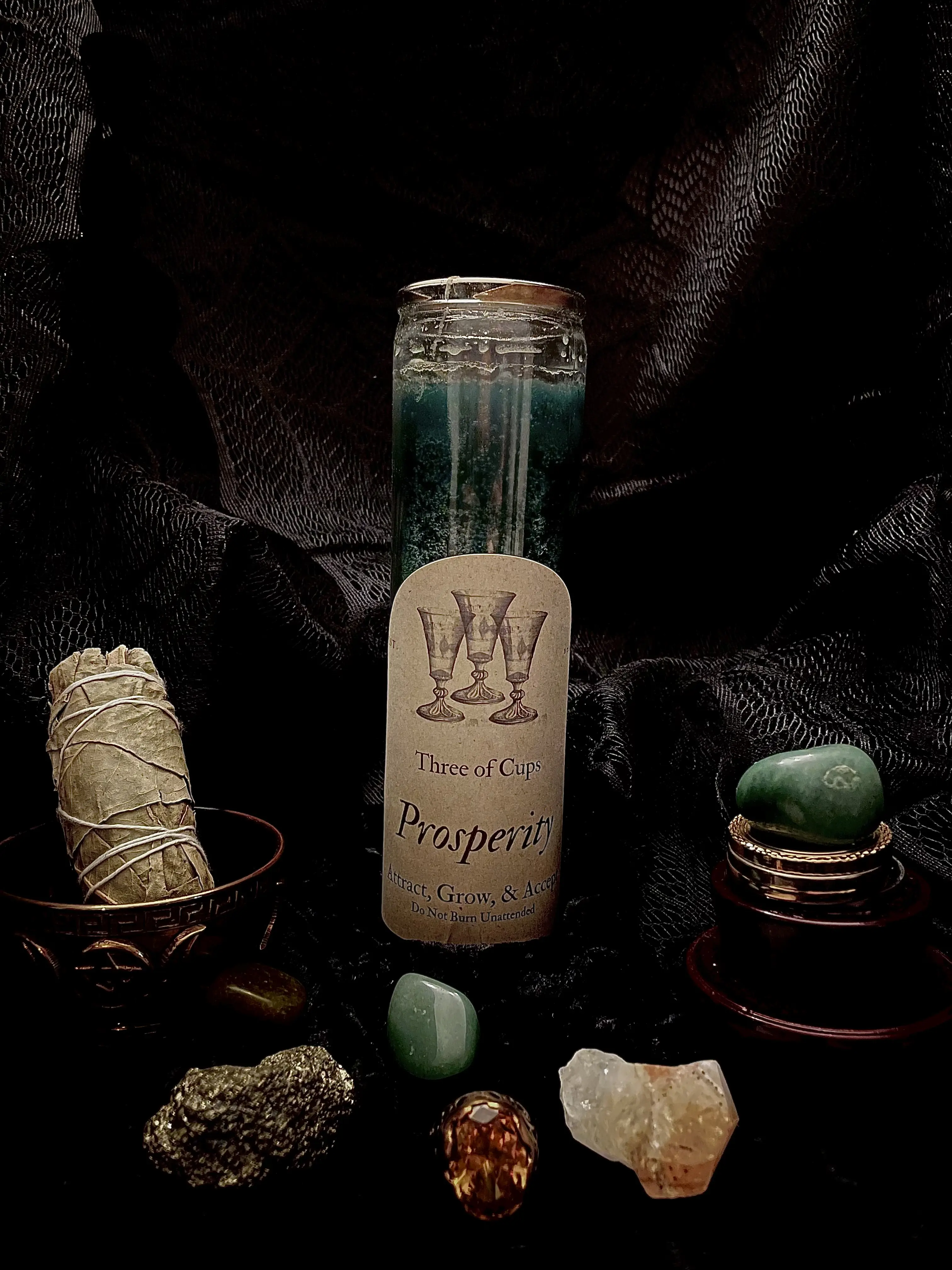 Prosperity Candle for Wealth and Abundance - Jupiter's Day Charged Candle with Citrine, Rose Quartz, Basil, and Cinnamon for Attracting and Maintaining Wealth