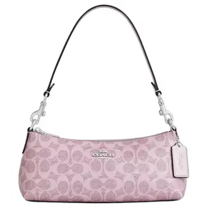 COACH Charlotte 25 Embossed Signature Coated Canvas Shoulder Bag, Medium Size, Women's, Pink