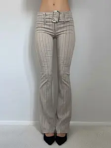 Women's Y2K Striped Slim Fit Long Pants, Casual Sporty Trousers, Metal Waist Belt Design, Low-Waist Loose Straight Leg, All-Season Fashion