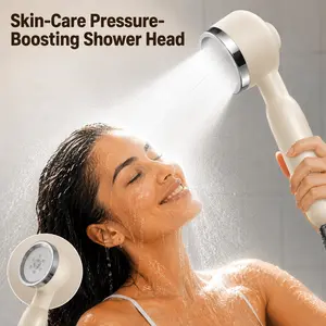 NDND Handheld Filtered Skin‑Care Shower Head, High‑Pressure Power Wash — 8‑setting Massage Spray Modes, Milky White Finish, Easy Installation, Water‑Saving, One‑Touch Water Stop, Adjustable Water Pressure, Atomizing Nozzles with Plant Aromatherapy