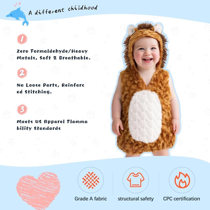 Baby Lion Costume Furry Cuddly Toddler Lion Costume Halloween Adorable Plush Lions Dress-Up Kids Animal Costumes