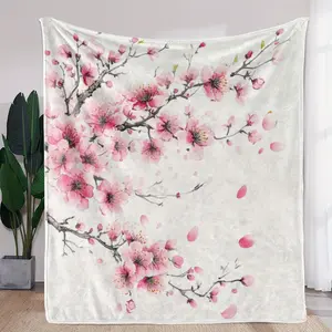 Spring Gifts for Her Women Sdoo Vintage Cherry Blossom Blanket Floral Present Soft Light Flannel Throw Mother's Day Keepsake