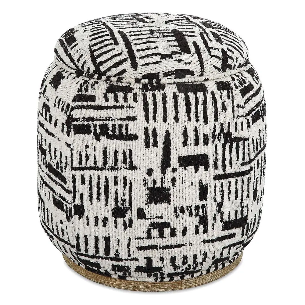 Uttermost 23195 Dialogue Poof Ottoman with Removable Top and Black Off White Abstract Pattern