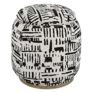 Uttermost 23195 Dialogue Poof Ottoman with Removable Top and Black Off White Abstract Pattern