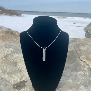 Sea glass necklace, 100% authentic White Sea glass hand picked from Rhode Island, hand drilled sea glass pendant and chain