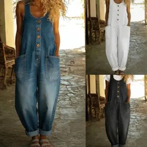 Women’s Buckle-Accent Retro Casual Jumpsuit with Multi-Pocket Overalls Pants