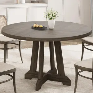 Garvee Round Dining Table for 4, 47 Inches Dining Room Table with Wooden Base, Kitchen Table with Circle Tabletop, Dinner Table for Dining Room, Kitchen, Living Room, Grey