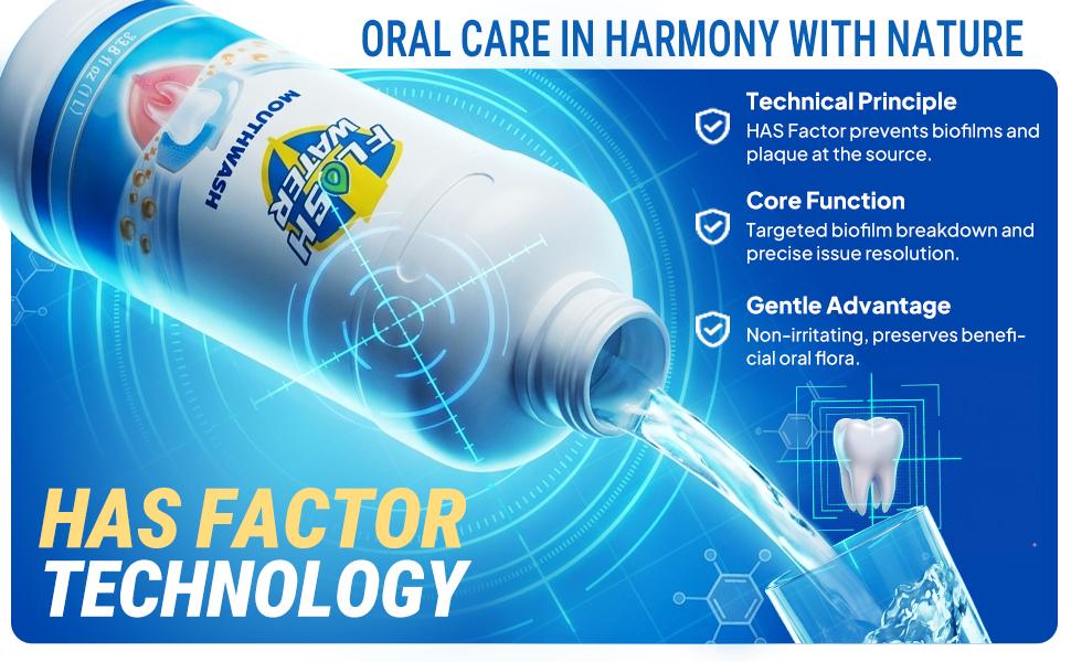 Flash Water Alcohol-Free Mouthwash with Unique HAS Factor Technology, Mild Oral Rinse for Fresh Breath & Daily Oral Hygiene 33.8 fl oz