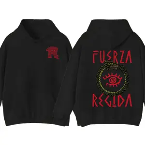 Fuerza Regida Graphic Hoodie, Bold Streetwear Sweatshirt, Soft Cotton Blend Shirt, Urban Music Culture Apparel for Men & Women, Trendy Fashion Gift