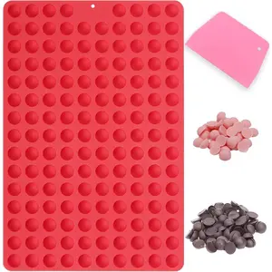 Mini Round Silicone Molds, 148 Cavities Semi Sphere Chocolate Candy Mold for Baking and Freezing Chocolate Chip/Gumdrop/Cookie/Dog Treat/Cake Decor/Fruit Snack (with a Scraper)