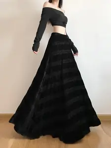 Fashion Women's Elastic High Waist A-Line Skirt, Womenswear, Velvet Texture, Slimming Effect, Street Style, All Seasons, College Style, Chic