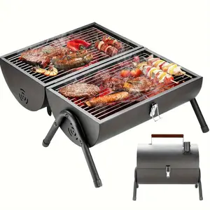 Portable Double-Sided Charcoal Grill, Desktop Outdoor BBQ Smoker, Small Foldable Grill, Suitable for Multi-Person Dinners, Camping Picnics, Backyard Patios, Beaches