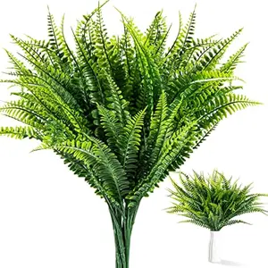 10-Pack Artificial Ferns - Large Faux Boston Ferns for Outdoor Porch & Patio Decor Decorative Fruit Plants Fake Ornaments front porch decor