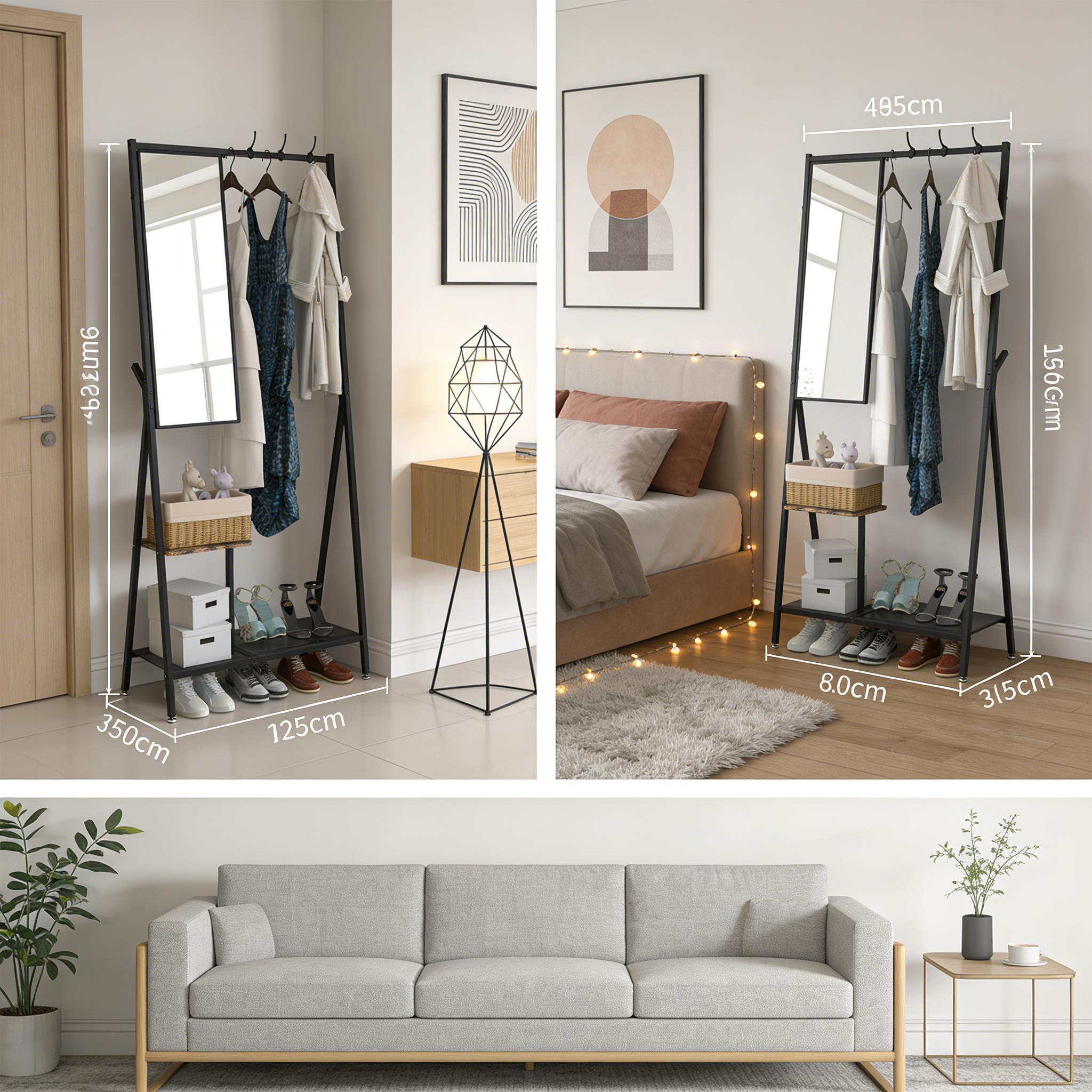 CoatRackwithMirror-MultifunctionalHallTreewithShoeStorage,MetalFrame73"TallIndustrialStyleRusticBrownBlackforEntrywayLivingRoomBedroom,SpaceSavingWallMountedFreestandingOrganizerFurnitureforApartmentDormEssentials