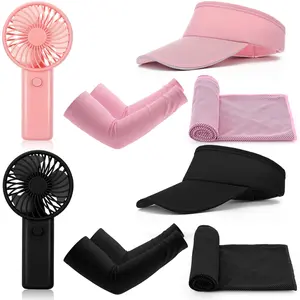 8 PCS Cooling Kit for Summer | Cooling Arm Sleeves, Cooling Towels, Sun Visor Hats & Portable Mini Fans | UV Protection Outdoor Cooling Accessories for Women, Men, Sports, Travel & Beach
