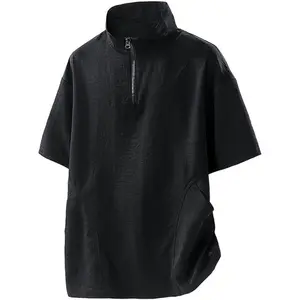 Men's Short Sleeve Golf Shirt Pullover Windproof Water Resistant Wind Rain Top Quarter Zip High Neck Fishing Shirts