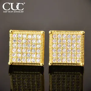 CUC 11MM Square Screw Back Stud Earring Iced Out Cubic Zirconia Men Women Earring Hip Hop Jewelry Best Gift