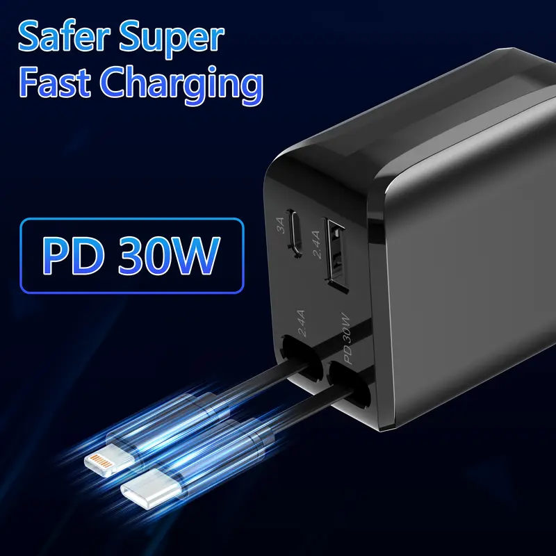 Product Introduction of 4-in-1 Retractable Car Charger, 100W USB-C Fast Adapter with Lightning Cable & Dual Ports for iPhone, iPad, AirPods, Samsung, Google Pixel 11