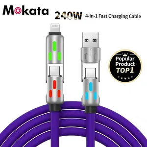 MOKATA Cumulative sales exceed 10,000 units | 4‑in‑1 charging cable, 240W PD fast charging, 480 Mbps data transfer, Lightning/USB‑C, compatible with iOS/Android/Switch 2/PS5, multifunctional mobile phone cable high speed