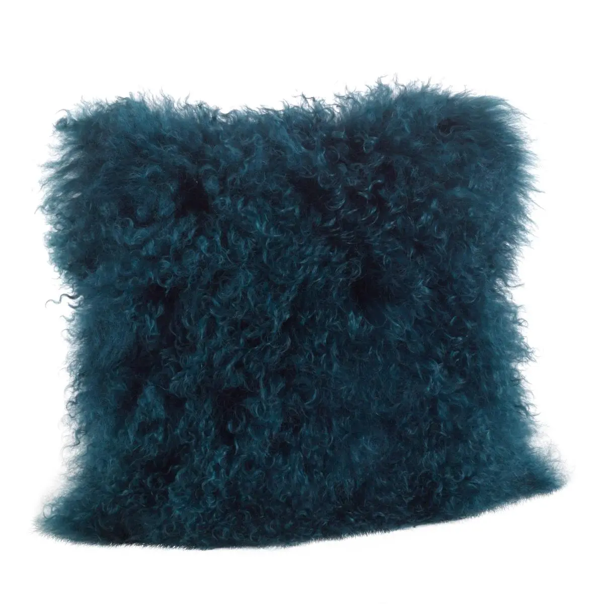 212 MAIN Square Mongolian Fur Wool Fiber Decorative Cushion - 16 in. Teal Throw Pillow with Zipper, Glam Texture for Bed, Chair, Adds Design Drama, Dresses Up Any Space