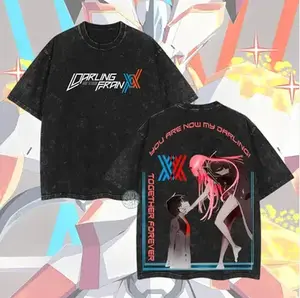 Hot Anime DARLING in the FRANXX Zero Two Anime Lover Washed Tshirt Unisex Oversized Suitable for all seasons personality Clothes