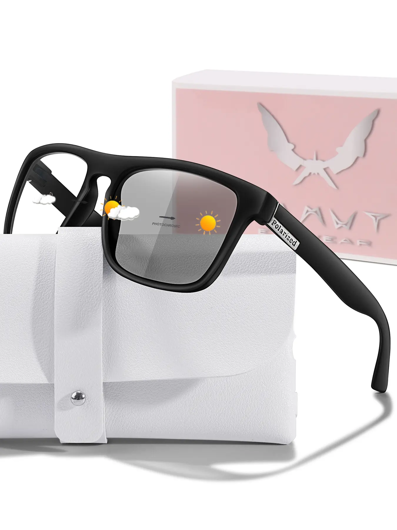 Fashion Outdoor Light Photochromic Glasses with Case + Gift Packaging, Unisex Trendy Accessory, Music Festival Party Wear, Halloween Valentine's Day Gifts