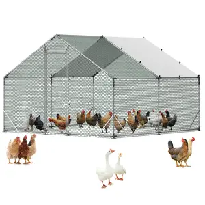 【FathersDayGift】VEVOR Large Metal Chicken Coop, 9.8 x 9.8 x 6.6 ft, Walk-in Chicken Run House with Waterproof Cover & Sturdy Frame, Spire Roof Poultry Cage Duck Pen for Rabbit Hen Goose Outdoor Backyard Farm Use