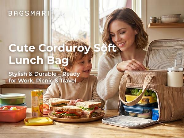 【NEW IN】BAGSMART Insulated 14L Lunch Bag for Women, Double Deck Leakproof Cooler Bag with Corduroy Texture for Office Work & Outdoor Picnic summerwins tiktokshopsummersale tiktokshopbacktoschool