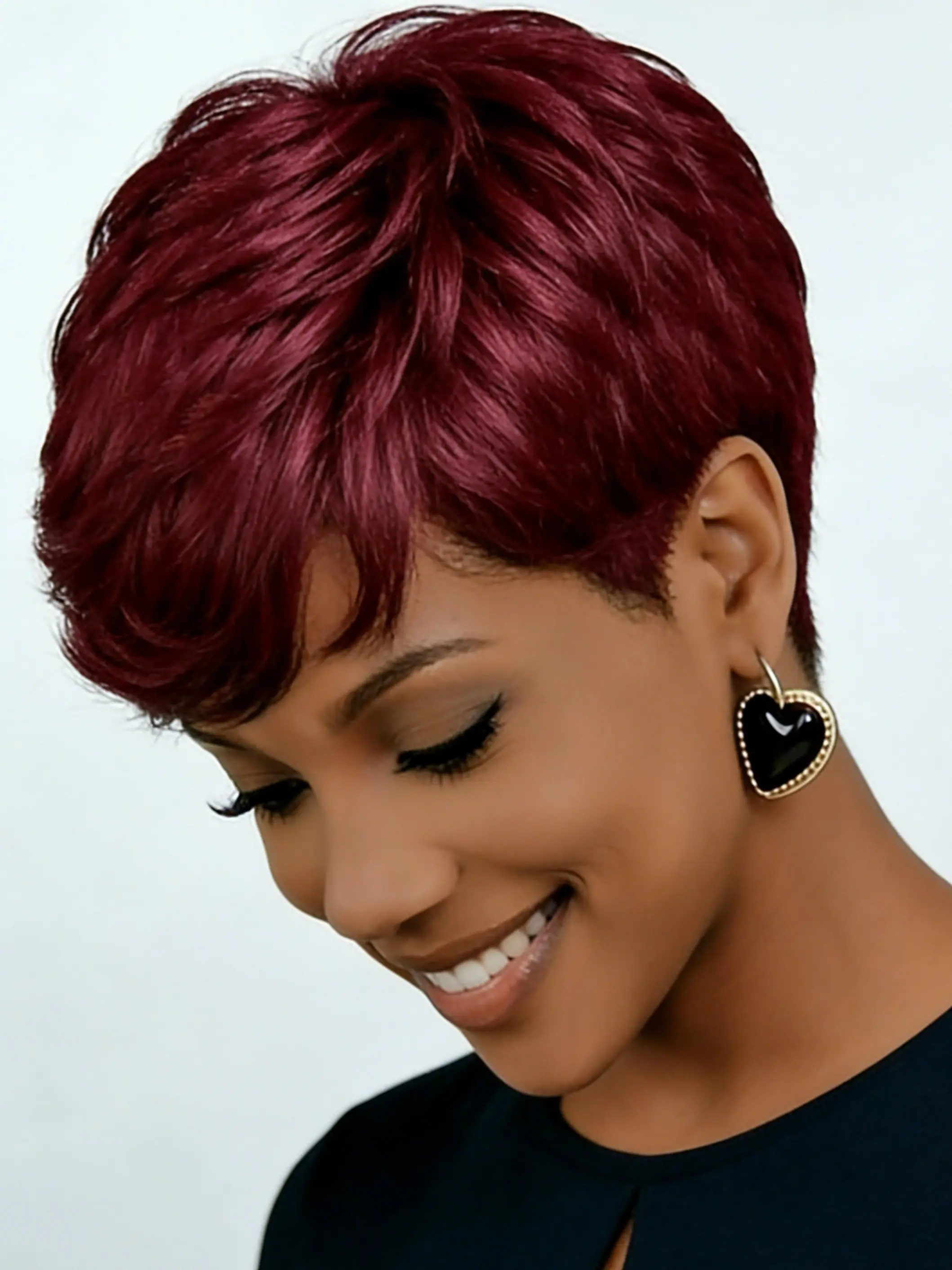 COPY - Short Cut Feather Style Full Cap Wig Burgundy Hair Amazon.com : FREEKWEEN Short Curly Pixie Wig for black women  main image 4
