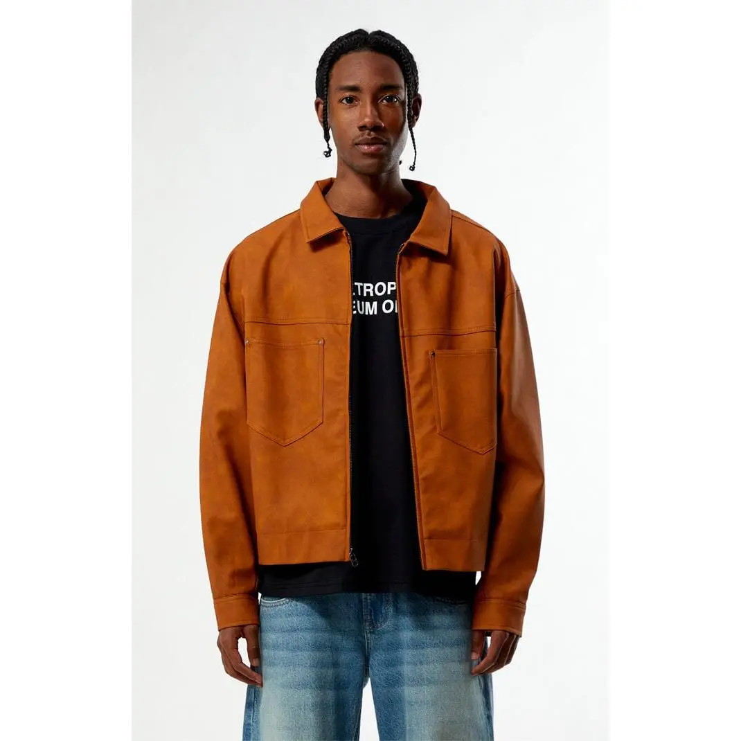 Pacsun Men's Tan Faux Leather Billie Gas Jacket Pacsun Men's Tan Faux Leather Billie Gas Jacket