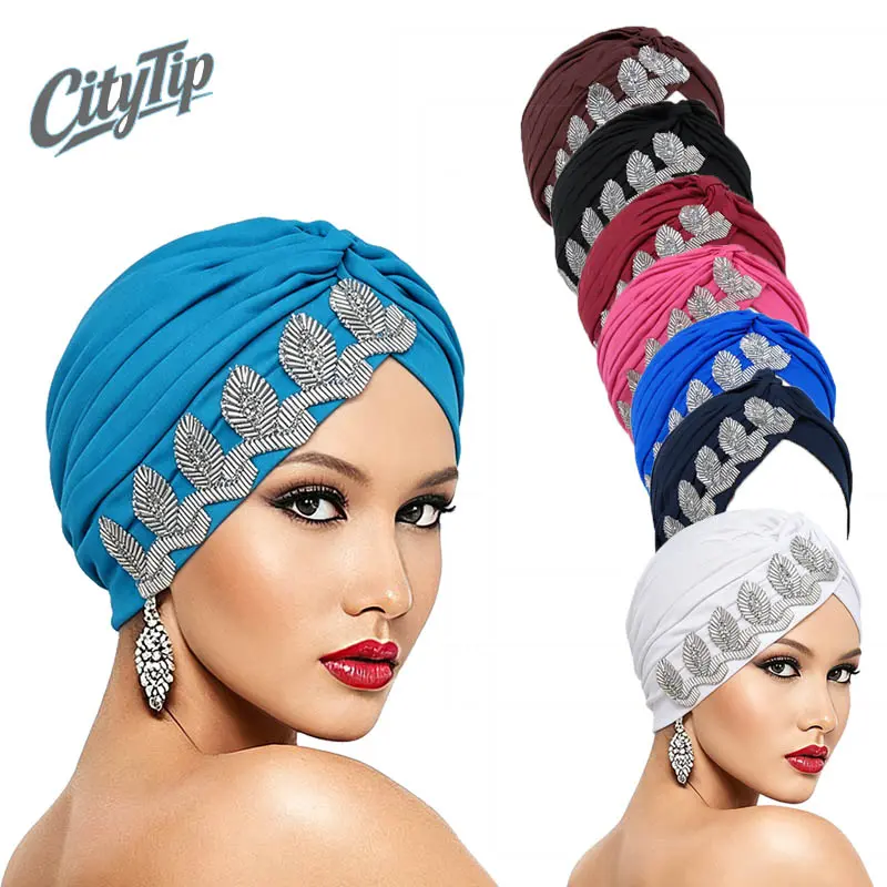 New Women's Turban Head Wrap Solid Color Chemo Cap Pre-Tied Stretch Beanie Hat Leaf Rhinestone Decoration Cancer Cap Hair Loss Headscarf Hijab Turban Soft Breathable Daily Wear Multi Color