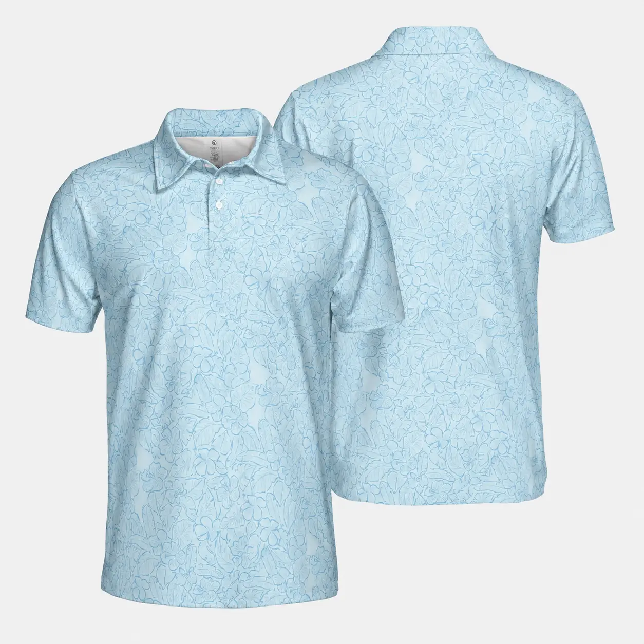 Men's Light Blue Floral Golf Polo for Sunny Swings and Weekend Smiles Made in USA