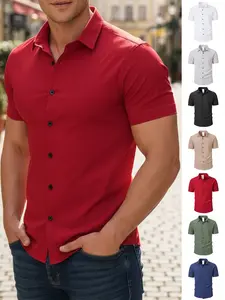 Men's Solid Short-Sleeve Shirt, Comfort Fit, Casual Spread Collar, Black Button Placket, Lightweight Breathable, Summer Daily Commute Casual, Classic Versatile, Today's Clearance, Focus Item, Essential for Man's Wardrobe.