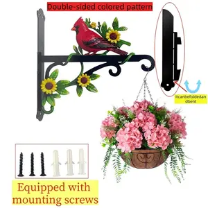Iron Outdoor Hanging Rack with Sunflower Design, Dual-Sided Colorful Pattern, Durable for Bird Feeders, Wind Chimes, Flower Baskets, Garden Accessories