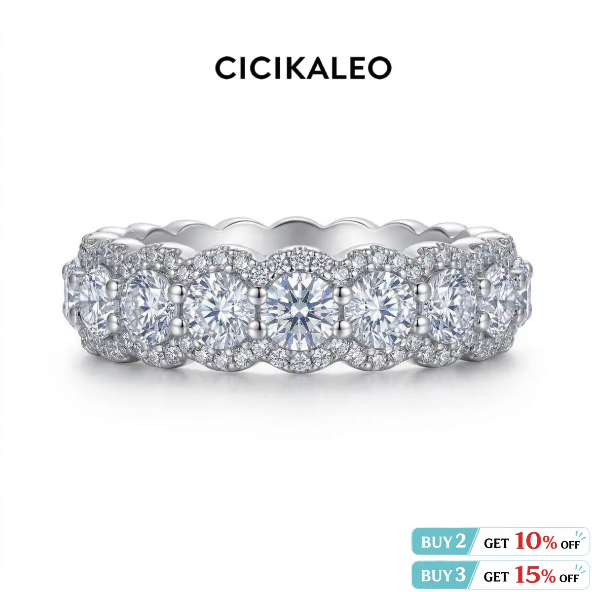 CICIKALEO Luxury Moissanite Eternity Band for Women Men Iced Out Unisex Ring 18K White Gold Plated Lab-Created Promise Couple Gift for Her #Summervibes tiktokshopbacktoschool