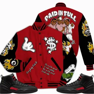 Bloodline 12s Outfit Varsity Jacket, Money Paid In Full Graphic Sneaker Color Match Shirts