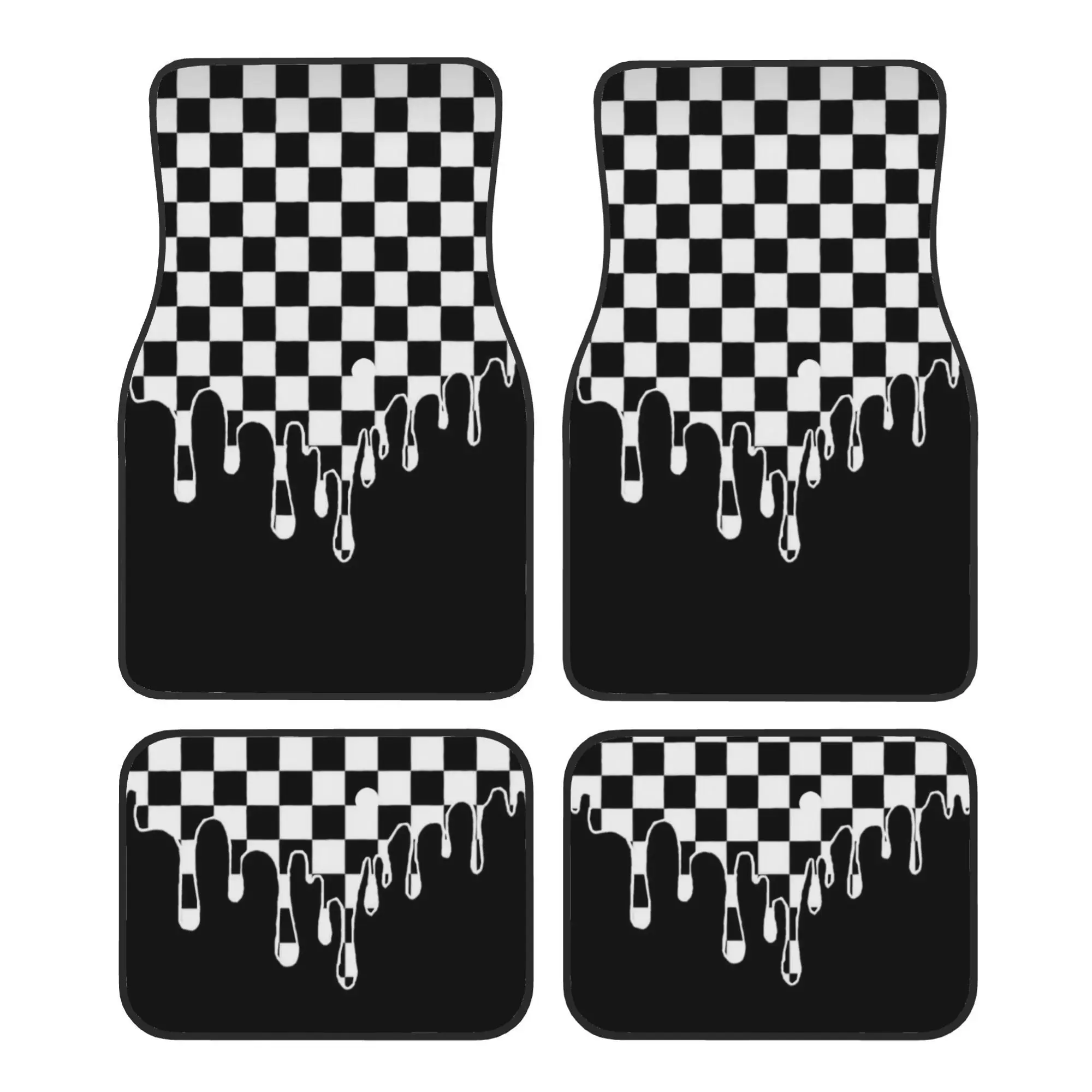 4pcs checkerboard pattern car floor mats, easy to clean, front and rear seat floor protectors, unisex car accessories, universal fit car parts suitable for Jeep, BMW, Tesla and other vehicle models