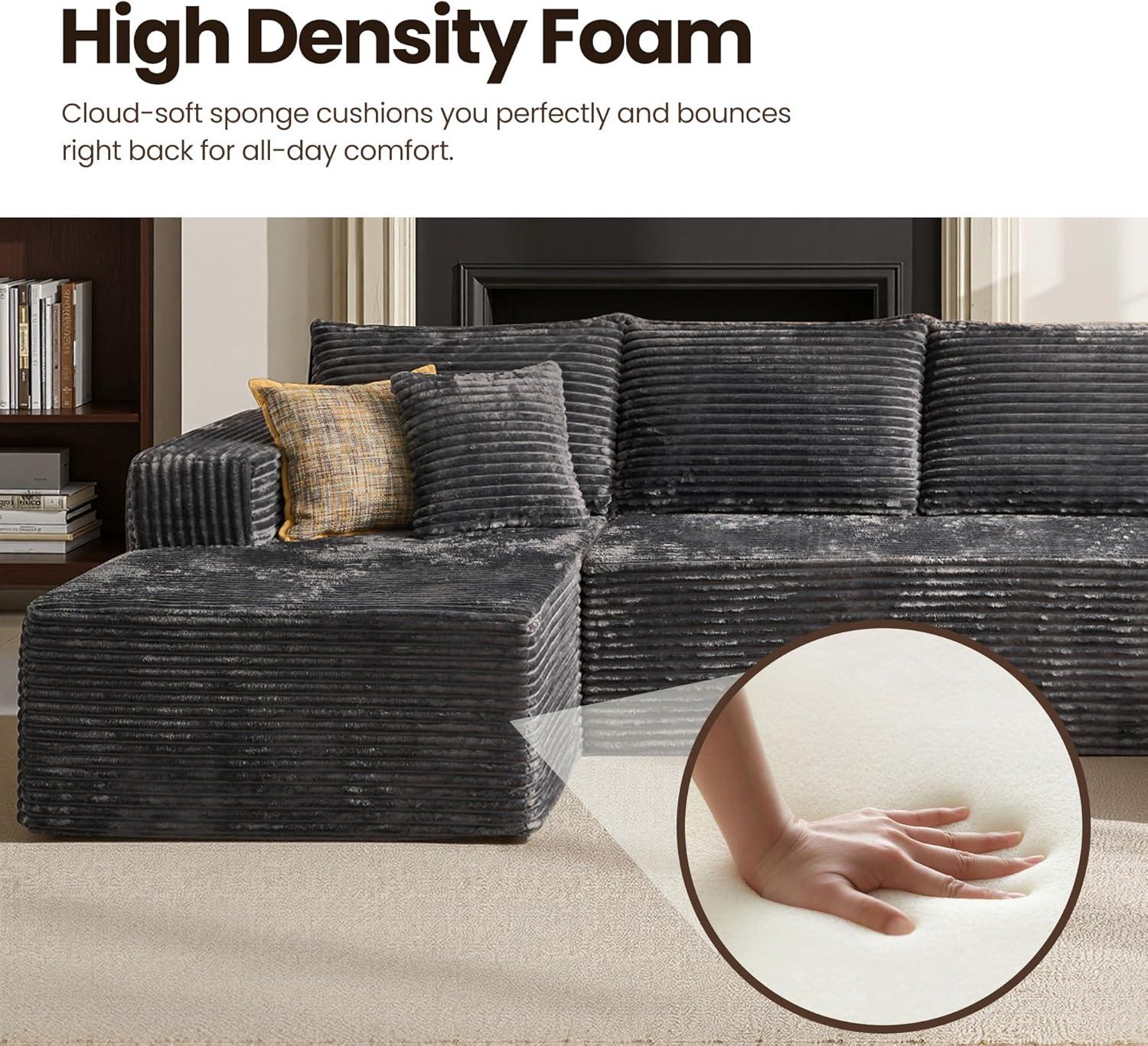 133" U Shape Cloud Couch Plus Sectional Sofa with Chaise Modern Modular Sofa with 7 Soft Pillows & Lounge Chairs Boneless Upholstered Couches for Living Room Bedroom Plush Corduroy Fabric U-Shaped Bed