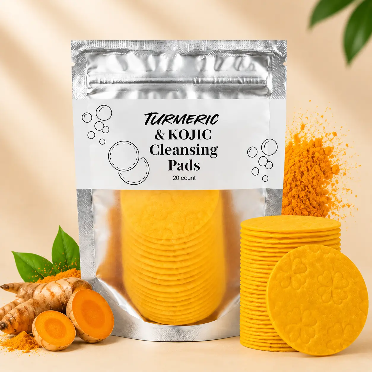 Turmeric Facial Cleansing Pads | Gentle Exfoliating Face Pads for Daily Skincare | Soft Textured Cleansing Pads