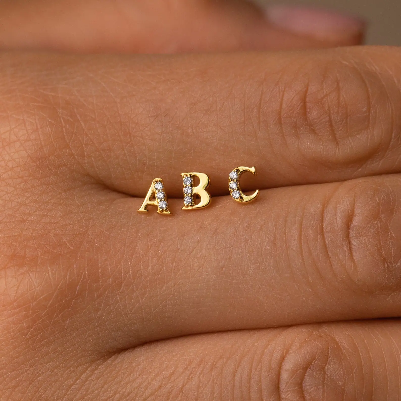Pave Initial Studs by Caitlyn Minimalist - Custom 18K Gold Plated Diamond Letter Stud Earrings - Personalized Jewelry - Birthday Gift for Best Friend