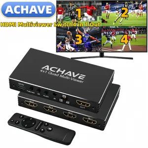 ACHAVE HDMI Multiviewer Switch 4x1 Seamless Switcher Quad Multi-Viewer HDMI Switcher 4 in 1 Out Supports 4K HD,1080p 60Hz,Upgrade 9 Display Modes with IR Remote for Security Camera and Gaming Consoles