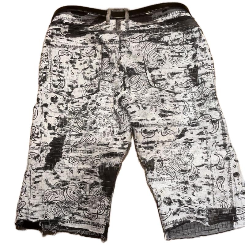 YungPabis customized boro denim shorts in white