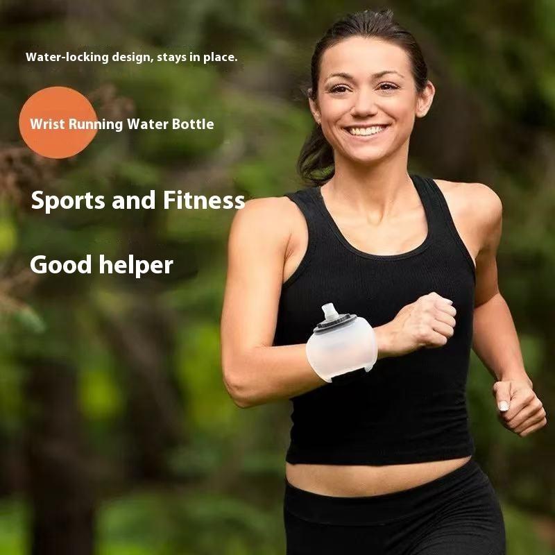 Wrist Sports Water Bottle with Adjustable Hand Strap 7 oz/200 ml Soft Silicone BPA-Free for Hydration Morning Jogging Running Climbing Hands-Free Exercise (Orange)